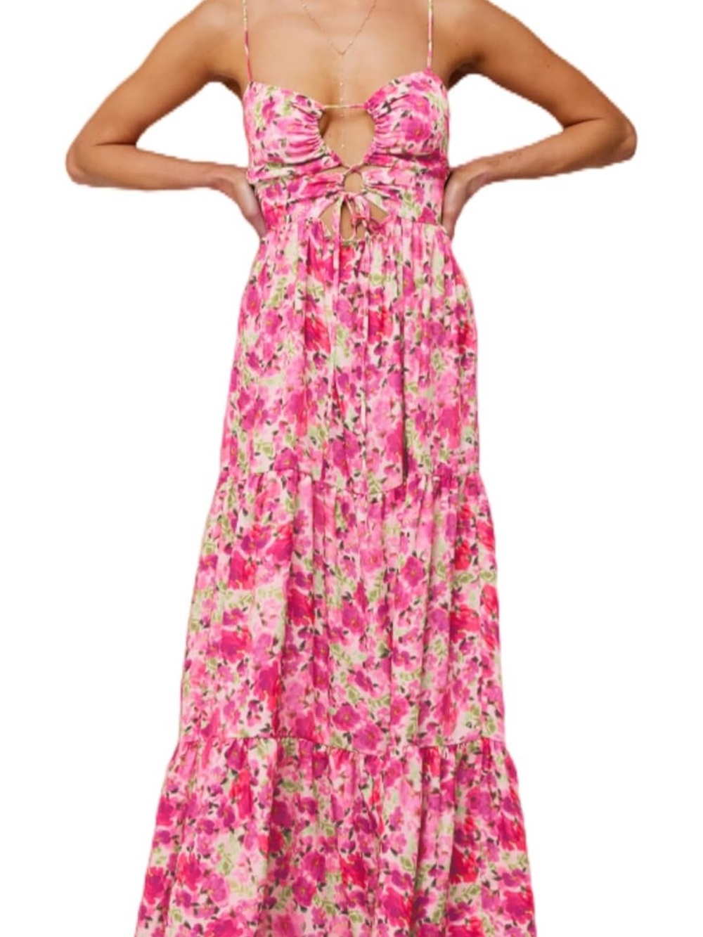 Amazon Pink Floral Spaghetti-Strap Maxi Dress